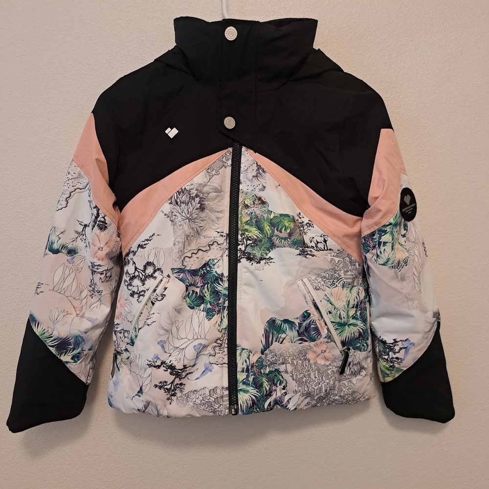 Obermeyer Teen Girls S 8 Ski Jacket Tropical Floral Black Peach Insulated Hooded
